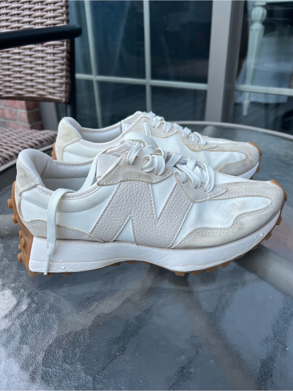 New Balance Women's White & Tan Retro-Style Trail Sneakers